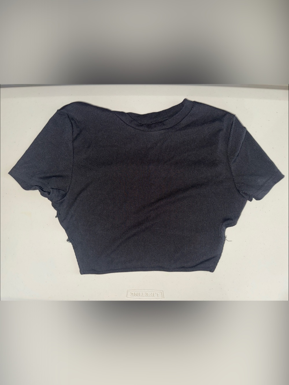 SHEIN Black Ribbed Crewneck Crop Tee